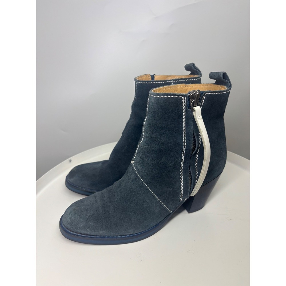 Acne Pistol Navy Blue Suede Ankle Boots in Jean Contrast Stitch Size 38